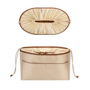 Womens Size Large Purse Organizer Satin Handbag Insert Drawstring Style Beige